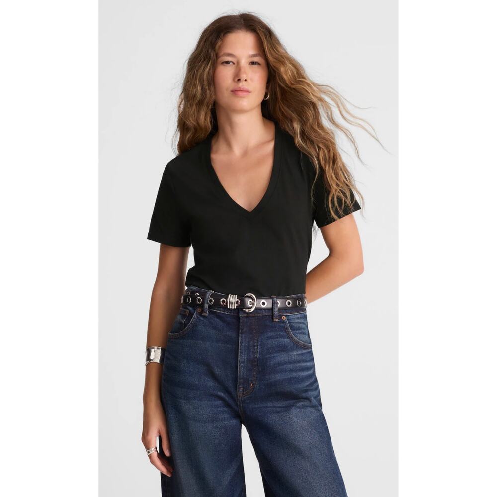 Madewell | NWT Perfect V Neck Tee Black Allday Jersey Soft Tee | Sz L